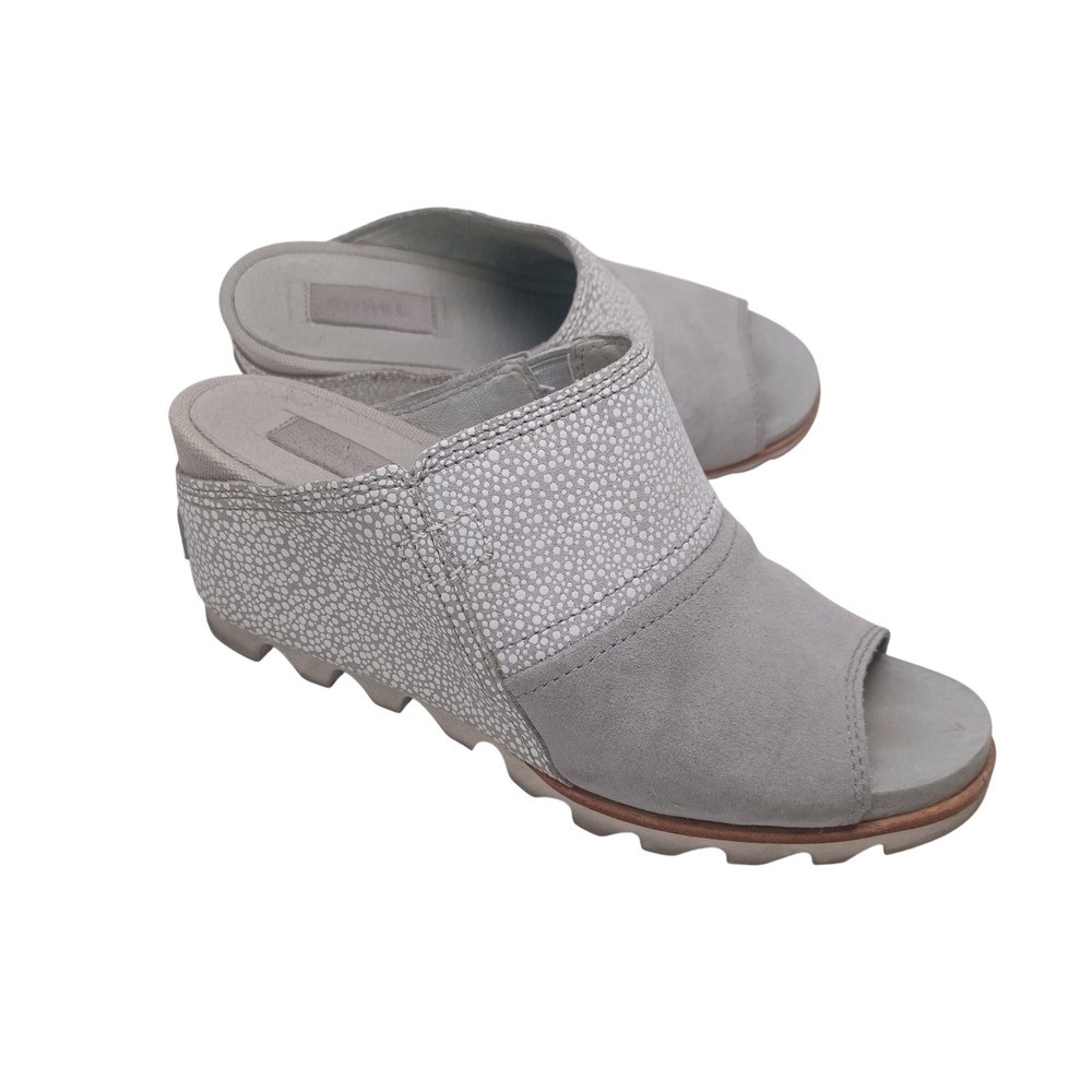 Sorel Joanie Mule Dove Grey Suede Leather Wedge Sandals NL2454-081 Womens 7.5